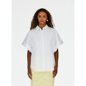 Tibi Eco Poplin Rolled Sleeve Shirt in White - Small